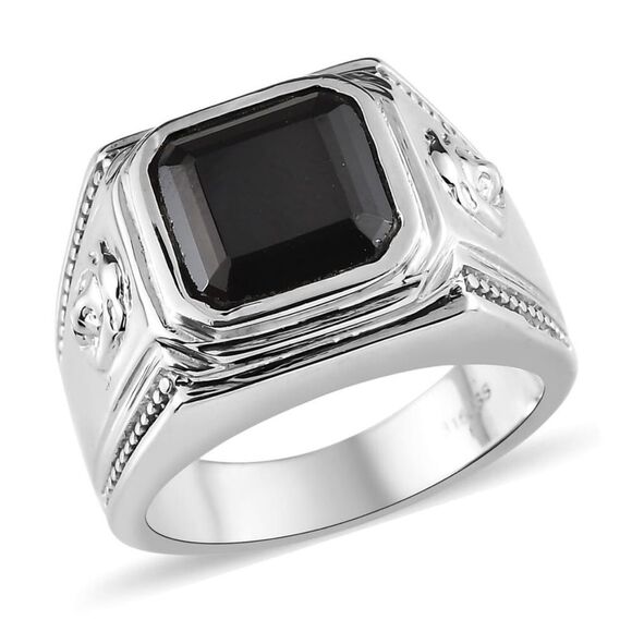 Asscher Cut Thai Black Spinel 7.50 ctw Men's Ring in Stainless Steel size 14 - Picture 1 of 10